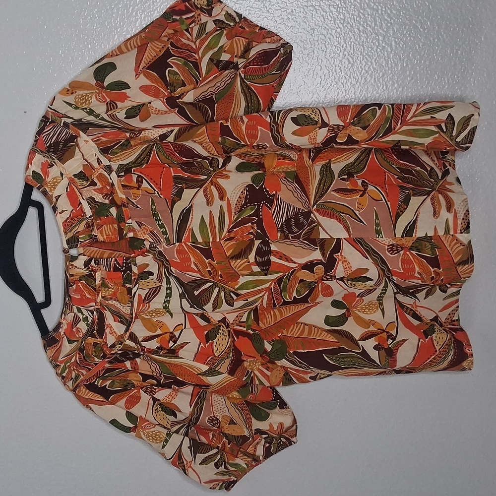 Thml Multicolor Blouse Ruffle Flutter Sleeve Trop… - image 2